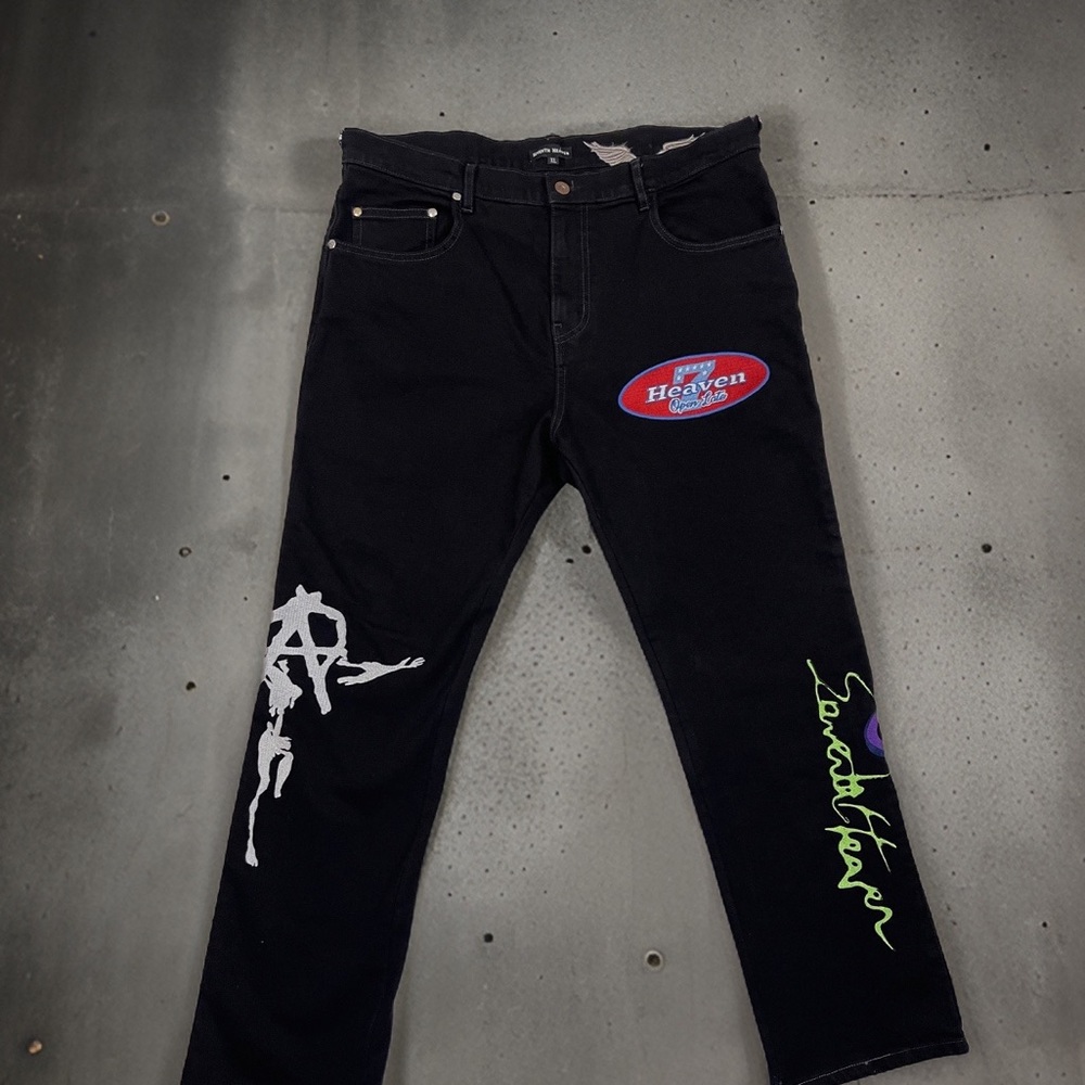 Seventh Heaven 777 " 7 Eleven " Graffiti Embroidered Denim